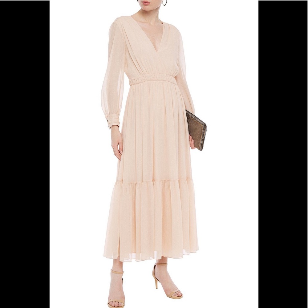 SANDRO TIERED Gathered Metallic MAXI DRESS - Picture 6 of 6